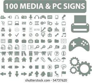 100 media & pc signs. vector