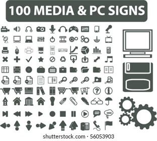 100 media & pc signs. vector