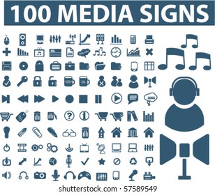 100 media signs. vector