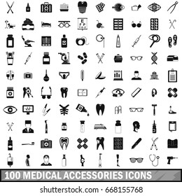 100 medical accessories icons set in simple style for any design vector illustration
