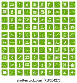 100 medical accessories icons set in grunge style green color isolated on white background vector illustration