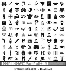 100 medical anatomy icons set in simple style for any design vector illustration