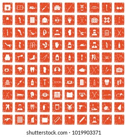 100 medical care icons set in grunge style orange color isolated on white background vector illustration