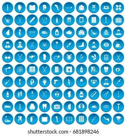 100 medical care icons set in blue circle isolated on white vector illustration