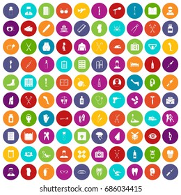 100 medical care icons set in different colors circle isolated vector illustration