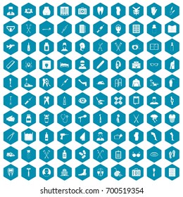 100 medical care icons set in sapphirine hexagon isolated vector illustration