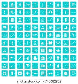 100 medical care icons set in grunge style blue color isolated on white background vector illustration