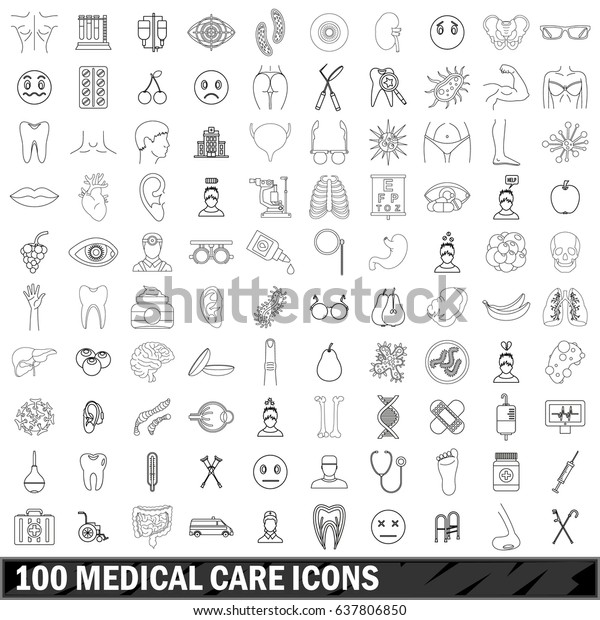 100 Medical Care Icons Set Outline Stock Vector Royalty Free