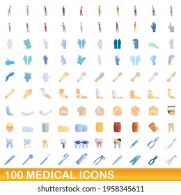 100 medical icons set. Cartoon illustration of 100 medical icons vector set isolated on white background