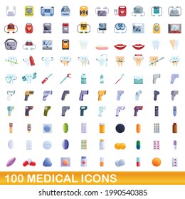 100 medical icons set. Cartoon illustration of 100 medical icons vector set isolated on white background