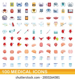 100 medical icons set. Cartoon illustration of 100 medical icons vector set isolated on white background