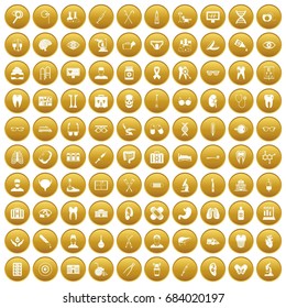100 medical icons set gold