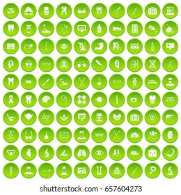 100 medical icons set green circle isolated on white background vector illustration