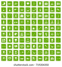 100 medical icons set in grunge style green color isolated on white background vector illustration