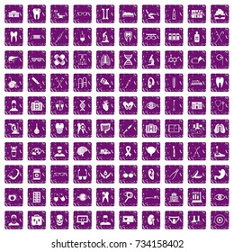 100 medical icons set in grunge style purple color isolated on white background vector illustration