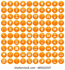 100 medical icons set in orange circle isolated on white vector illustration