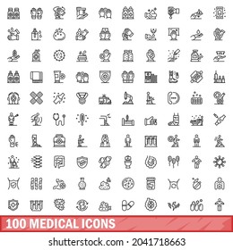 100 medical icons set. Outline illustration of 100 medical icons vector set isolated on white background