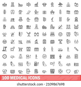 100 medical icons set. Outline illustration of 100 medical icons vector set isolated on white background