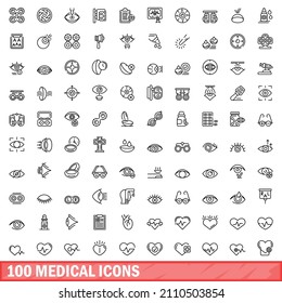 100 medical icons set. Outline illustration of 100 medical icons vector set isolated on white background