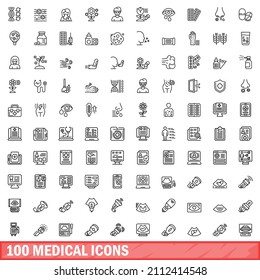 100 medical icons set. Outline illustration of 100 medical icons vector set isolated on white background