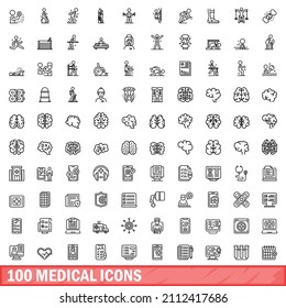 100 medical icons set. Outline illustration of 100 medical icons vector set isolated on white background