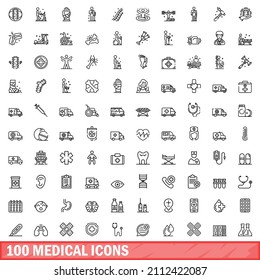100 medical icons set. Outline illustration of 100 medical icons vector set isolated on white background