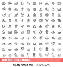 100 medical icons set. Outline illustration of 100 medical icons vector set isolated on white background