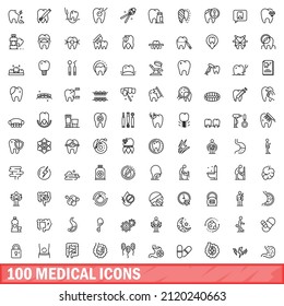 100 medical icons set. Outline illustration of 100 medical icons vector set isolated on white background