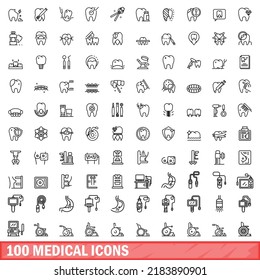 100 medical icons set. Outline illustration of 100 medical icons vector set isolated on white background