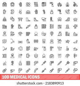 100 medical icons set. Outline illustration of 100 medical icons vector set isolated on white background