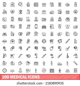 100 medical icons set. Outline illustration of 100 medical icons vector set isolated on white background