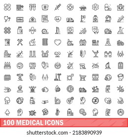 100 medical icons set. Outline illustration of 100 medical icons vector set isolated on white background