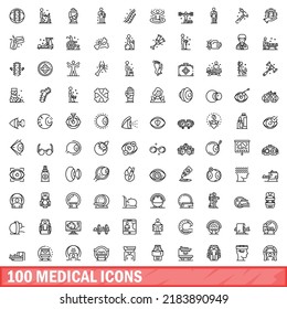 100 medical icons set. Outline illustration of 100 medical icons vector set isolated on white background