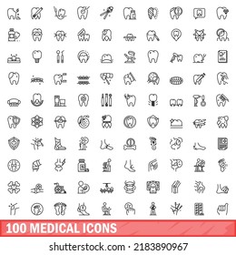 100 medical icons set. Outline illustration of 100 medical icons vector set isolated on white background