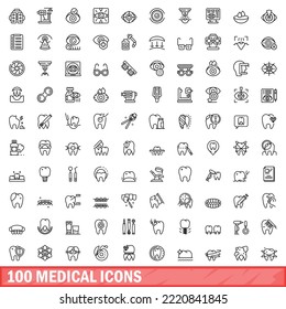 100 medical icons set. Outline illustration of 100 medical icons vector set isolated on white background