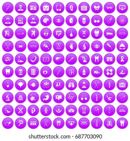 100 medical icons set in purple circle isolated on white vector illustration