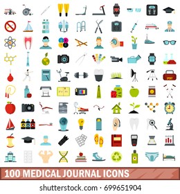 100 medical journal icons set in flat style for any design vector illustration