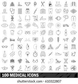 100 medical set in outline style for any design vector illustration