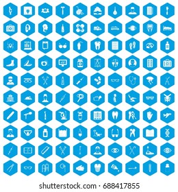 100 medical treatmet icons set in blue hexagon isolated vector illustration