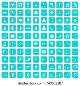 100 medicine icons set in grunge style blue color isolated on white background vector illustration