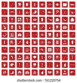 100 medicine icons set in grunge style red color isolated on white background vector illustration