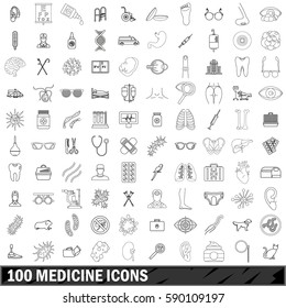 100 medicine icons set in outline style for any design vector illustration