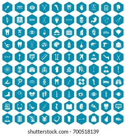 100 medicine icons set in sapphirine hexagon isolated vector illustration