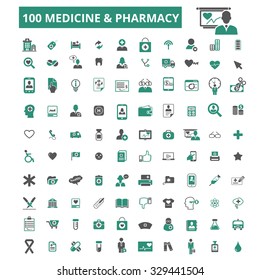 100 medicine, pharmacy, health care, doctor, therapy icons