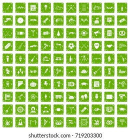 100 meeting icons set in grunge style green color isolated on white background vector illustration