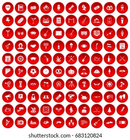 100 meeting icons set in red circle isolated on white vector illustration