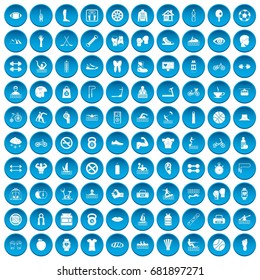 100 men health icons set in blue circle isolated on white vector illustration