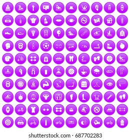 100 men health icons set in purple circle isolated on white vector illustration