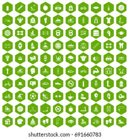 100 men health icons set in green hexagon isolated vector illustration