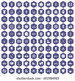 100 men health icons set in purple hexagon isolated vector illustration